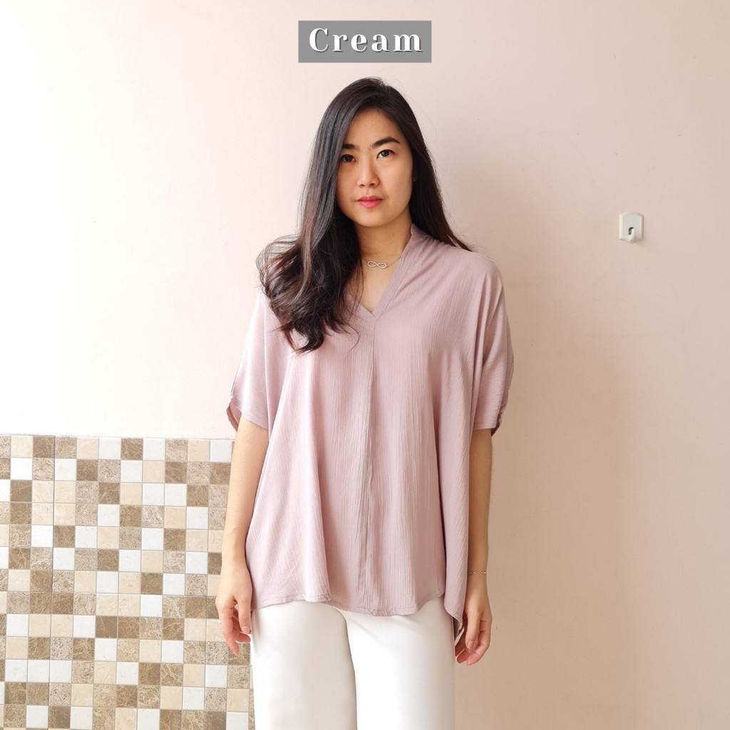 2904 CARITA OVERSIZE TOP BLOUSE BIGSIZE JUMBO FELICIA BLOUSE-CREAM.