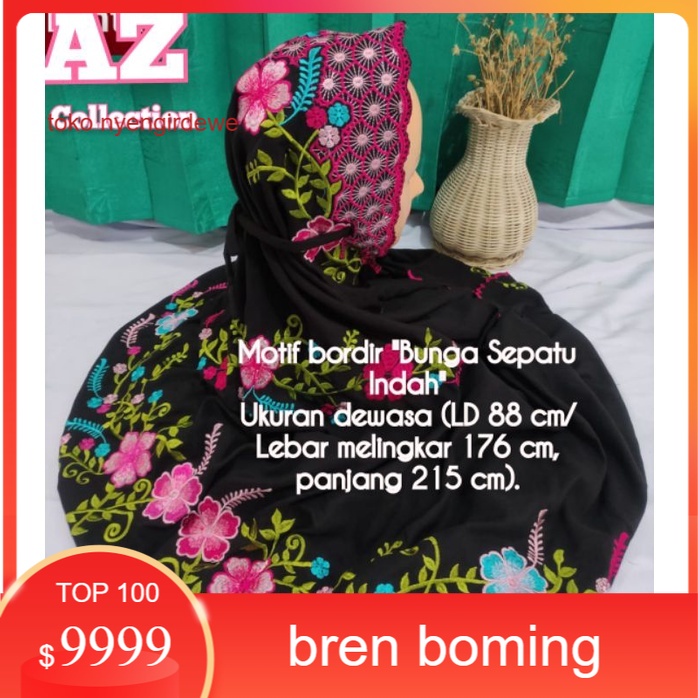 Mukena Polino Terusan Dewasa motif bordir bunga sepatu indah cantik