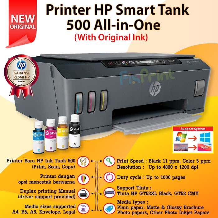 Printer Smart Tank HP 500 Print Scan Copy Pengganti HP 315 all in one