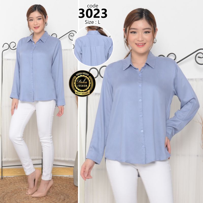 KEMEJA WANITA KATUN RAYON TWILL 30s - 3023-Biru baby L