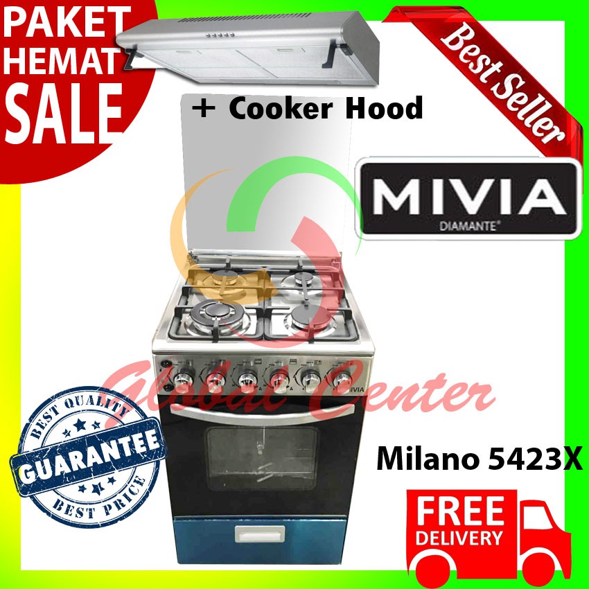 Paket Kompor Freestanding Cooker MIVIA Milano 5423X dan Cooker Hood Garansi Resmi