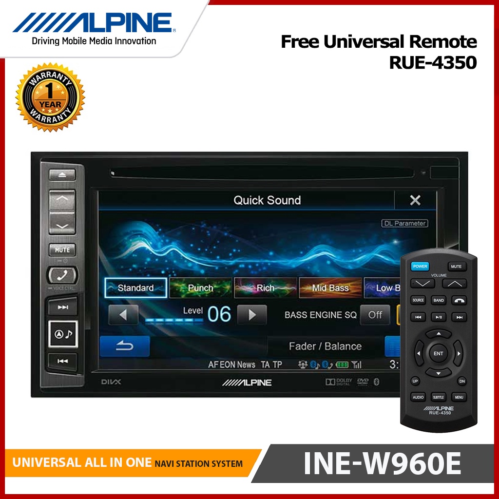 ALPINE Head Unit 6.1 Inch Navigasi GPS + Bluetooth + Free Remote RUE-4350 Garansi 1 Tahun  INE-W960E