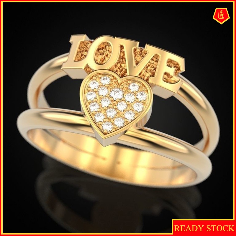 [Ready Stock]Creative 18K Gold Double-Layer Love Diamond Ring