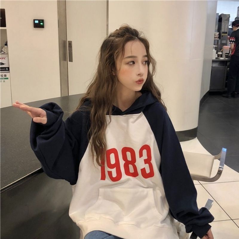 Hoodie Mix 2 Warna OVERSIZED (S - XXXXL 6XL) Jaket Raglan Korean Harajuku Style 1983 Bigsize Jumbo Unisex Fleece Premium Jacket Boy Girl Street Wear