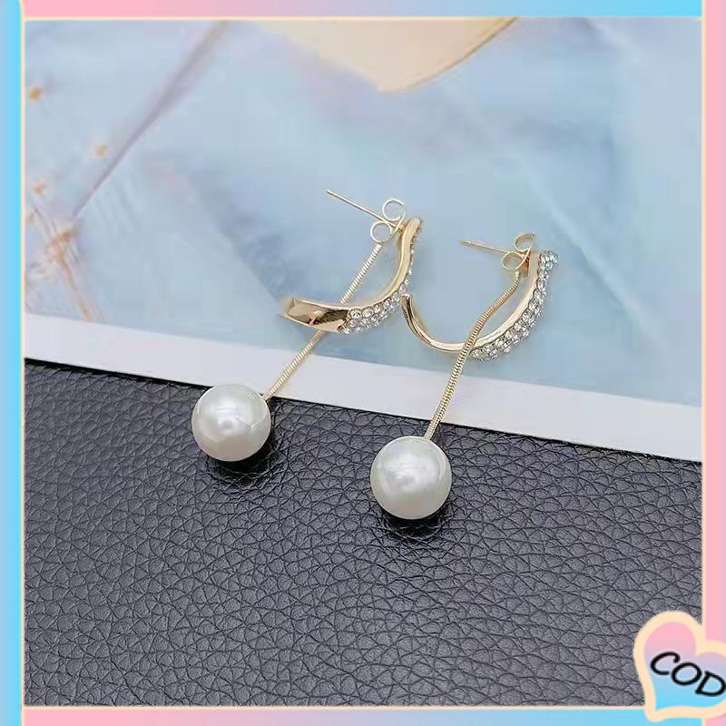 COD❤️ Anting Mutiara Berlian Elegan Anting Fashion Sederhana-A.one