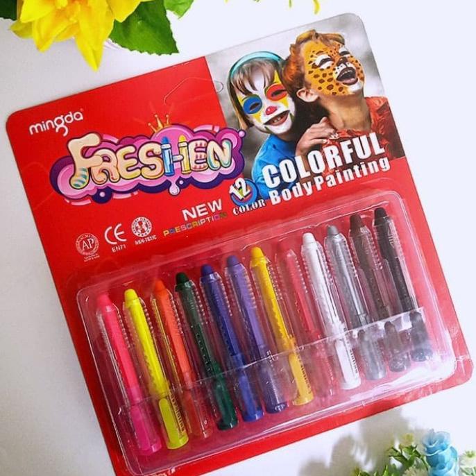 

(BISA COD) Mingda Freshen Face Painting 12 / Crayon Wajah Aman untuk Anak OBRAL Kode 1182