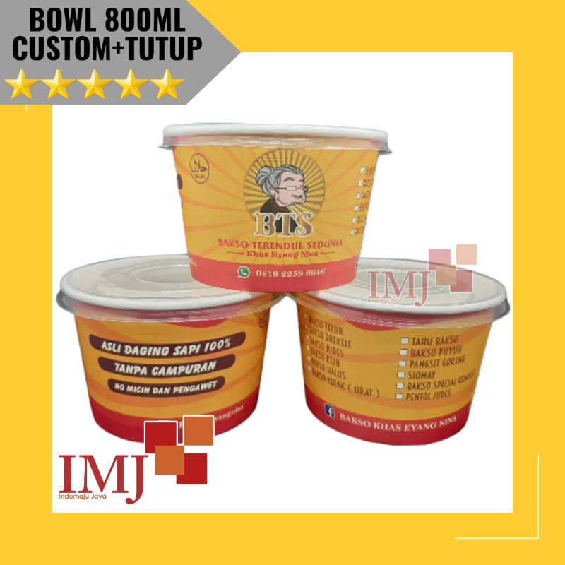 SABLON PAPER BOWL 800ML CUSTOM FULL COLOR PRINT PRINTING 800 ML FULL COLOR