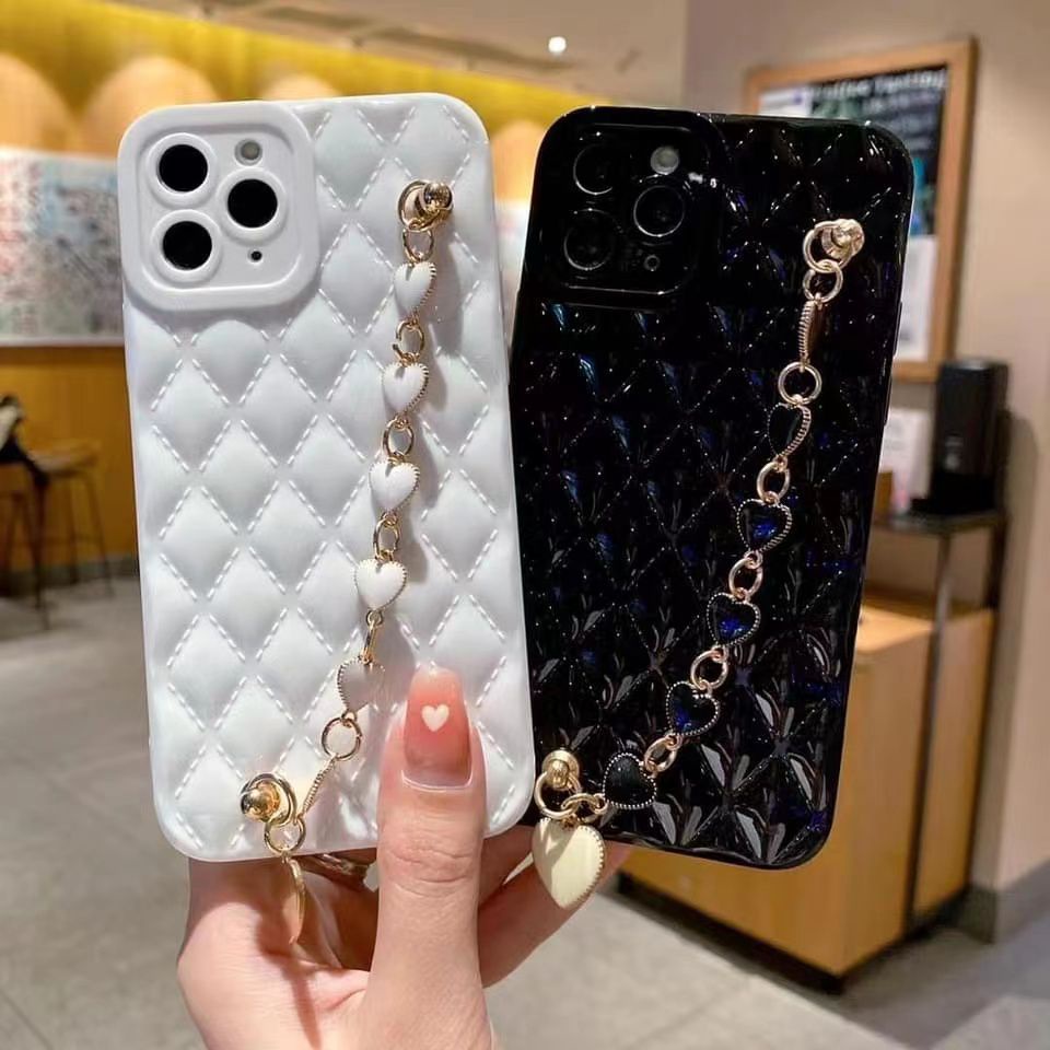 Diamond + Rantai Love Lilac Peach color Case for Vivo Y11 Y12 Y15 Y17 Y15s Y21 Y21s Y33s Y91 Y93 Y95 Y91C KP