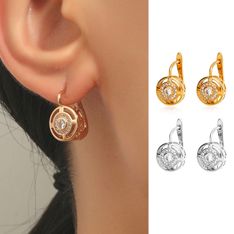 Korean Exquisite Hollow Geometric Earrings Sweet Zircon Earring