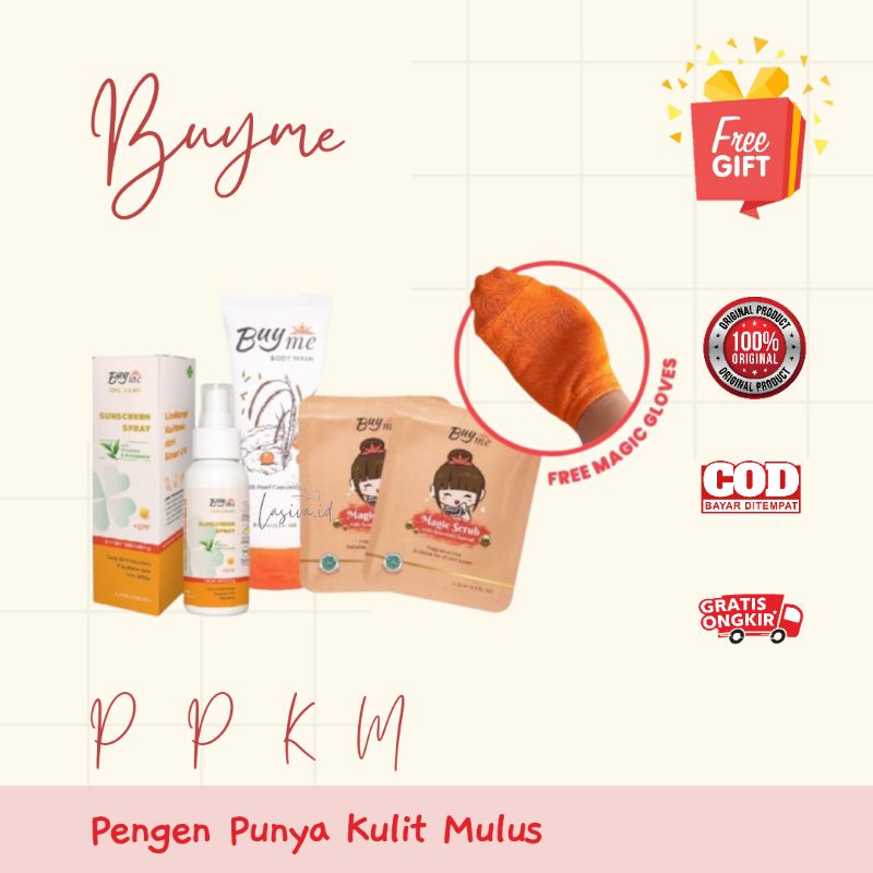 BUYME PAKET PPKM SUNSCREEN SPF 30 BODY WASH MAGIC SCRUB SACHET 10 ML FREE GLOVE