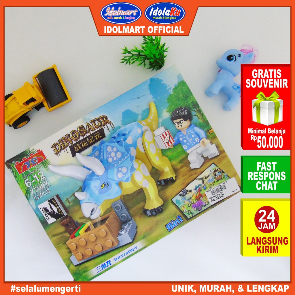 IDOLAKU Mainan Anak lego blok Dinosaurus / Mainan SNI / Lego