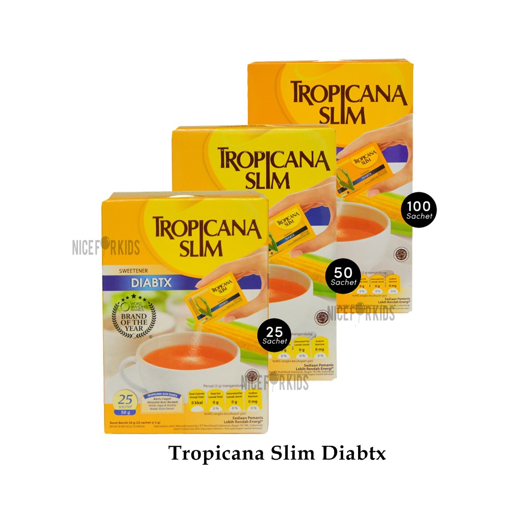 Tropicana Slim Sweetener Diabtx Kemasan Box isi 25pcs, 50pcs, 100pcs @ sachet 2.5 gr