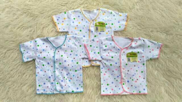 3 Baju Bayi SNI Tangan Pendek Atasan Newborn Kancing Depan Saffenda WD-7