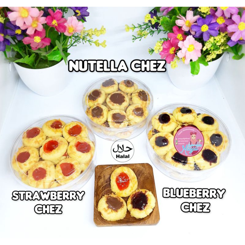 Nutella Berry Chez Tumbprint cokelat nutella cookies chocolate kue kering kuker strawberry blueberry halal murah kukis kue lebaran hampers parcel kue