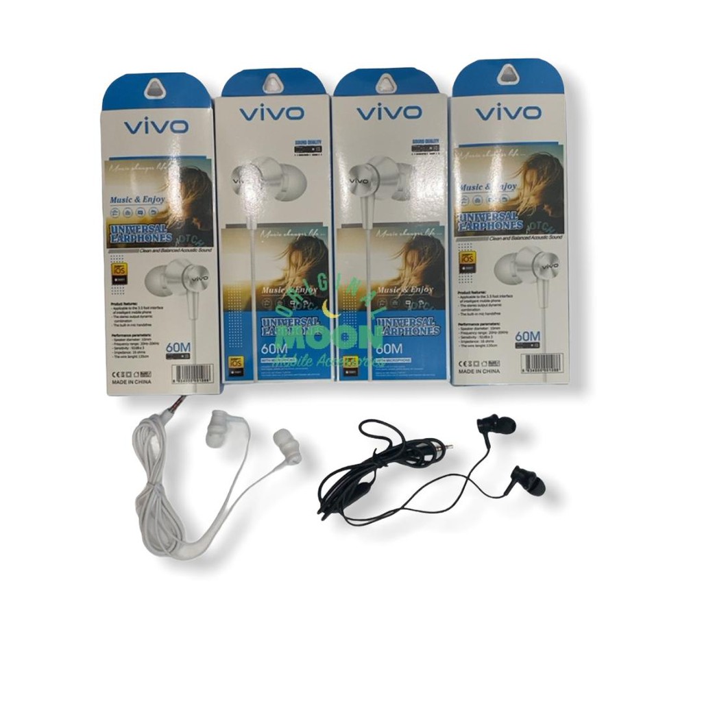 Headset Handfree Earphone brand vivo Stereo MEGA BASS 60M