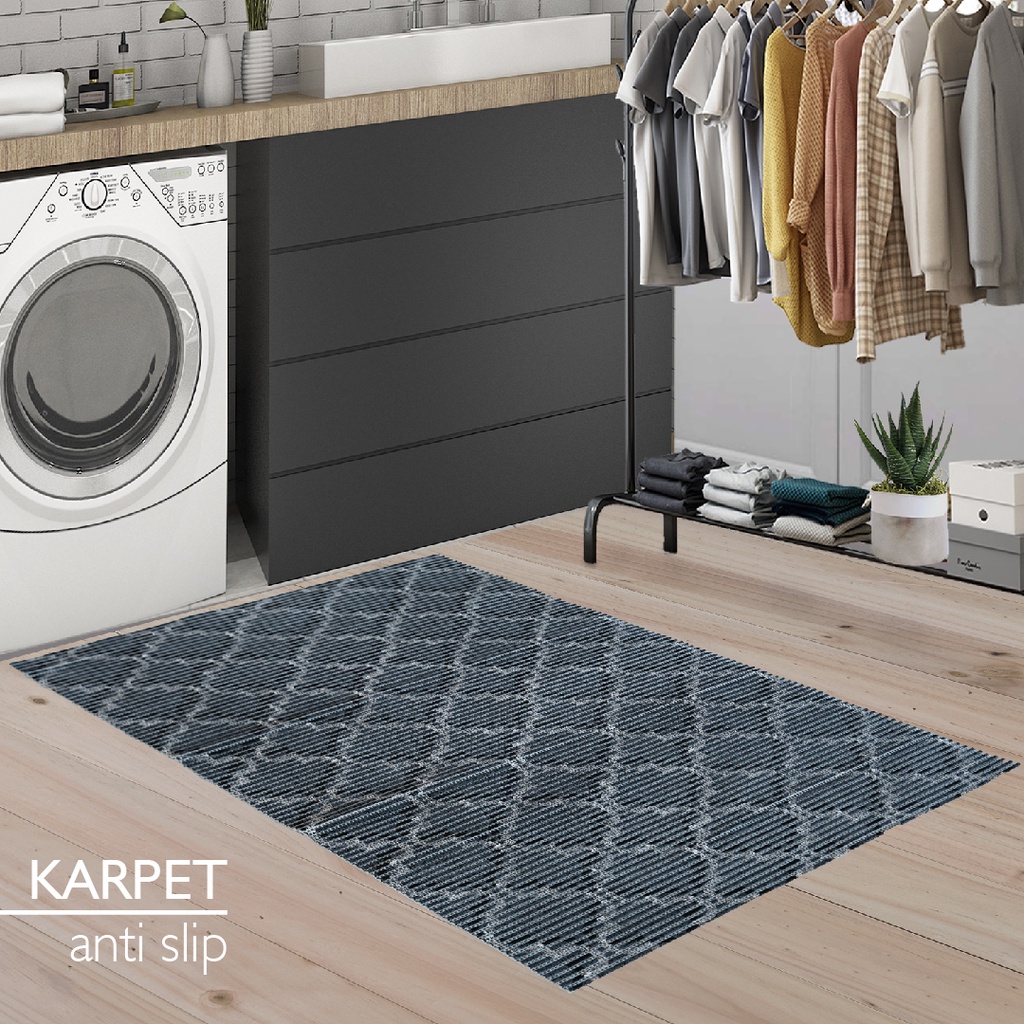 Tikar Busa PVC Kamar Mandi, Anti Slip, Keset Pintu, Tikar dapur bersih Jual Permeter-Rantai Abu Tua