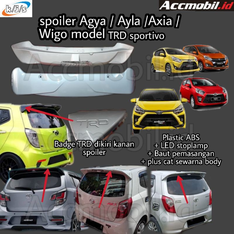 Spoiler toyota agya wigo daihatsu ayla perodua axia trd plastik dengan lampu