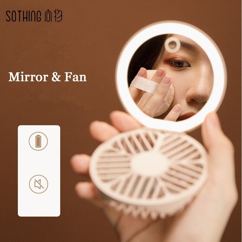 Sothing Cermin Lipat Make Up Mirror LED Light with Fan - DSHJ-S-1910 - White