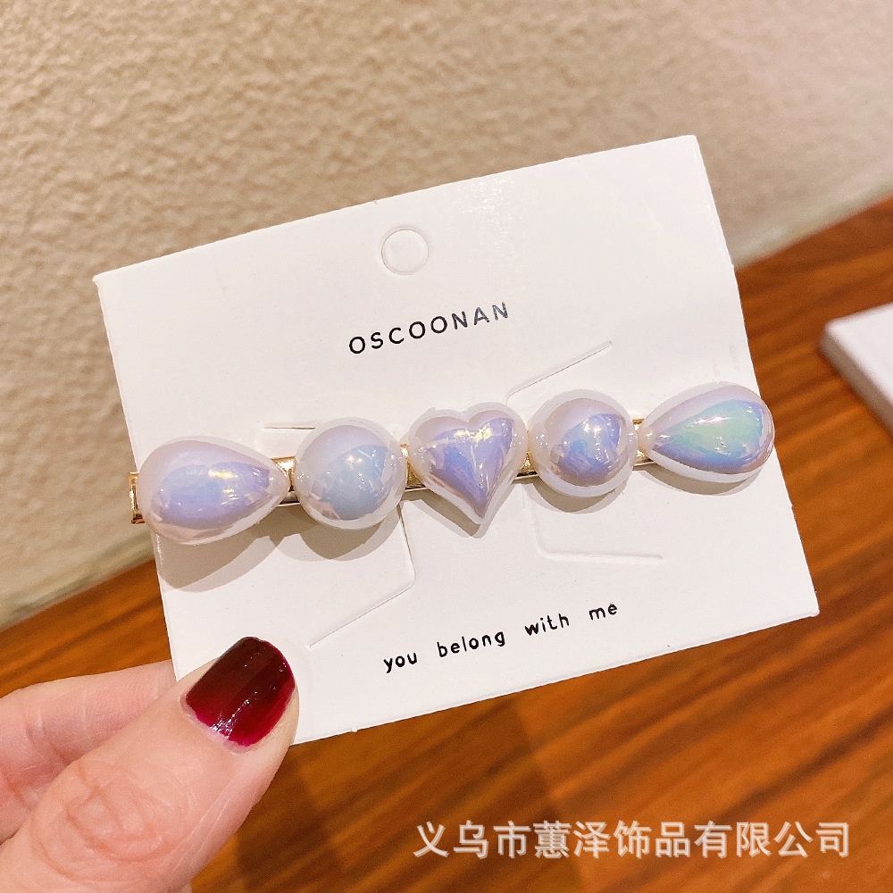 Jepit Rambut Model duckbill Aksen Mutiara Warna mermaid Untuk Perempuan