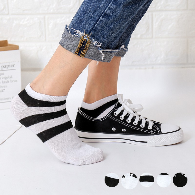 BEE - Kaos Kaki Polos Garis Blaster Sock Murah Jakarta Kaos Kaki Fashion Wanita Pendek SC 18