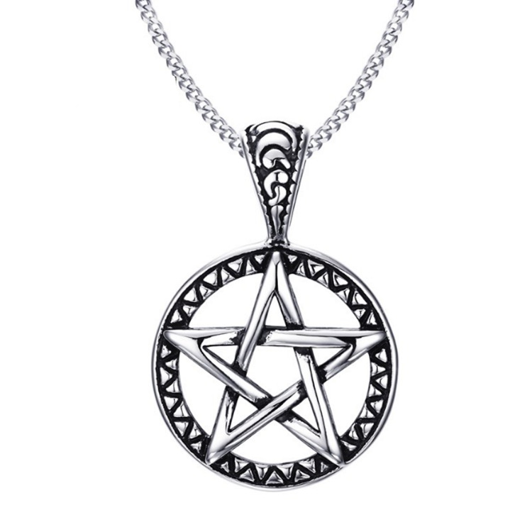 Punk style titanium steel casting personality Pentagram male pendant fashion stainless steel necklace jewelry