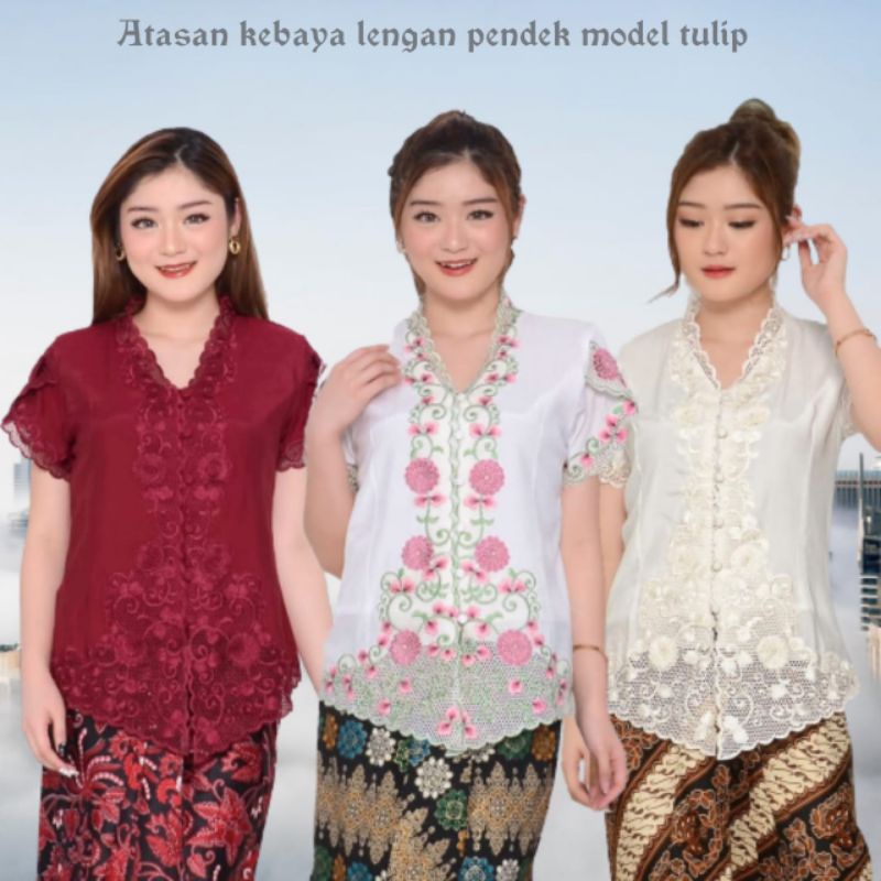 Atasan Kebaya Bordir Senada Brokat Encim Modern