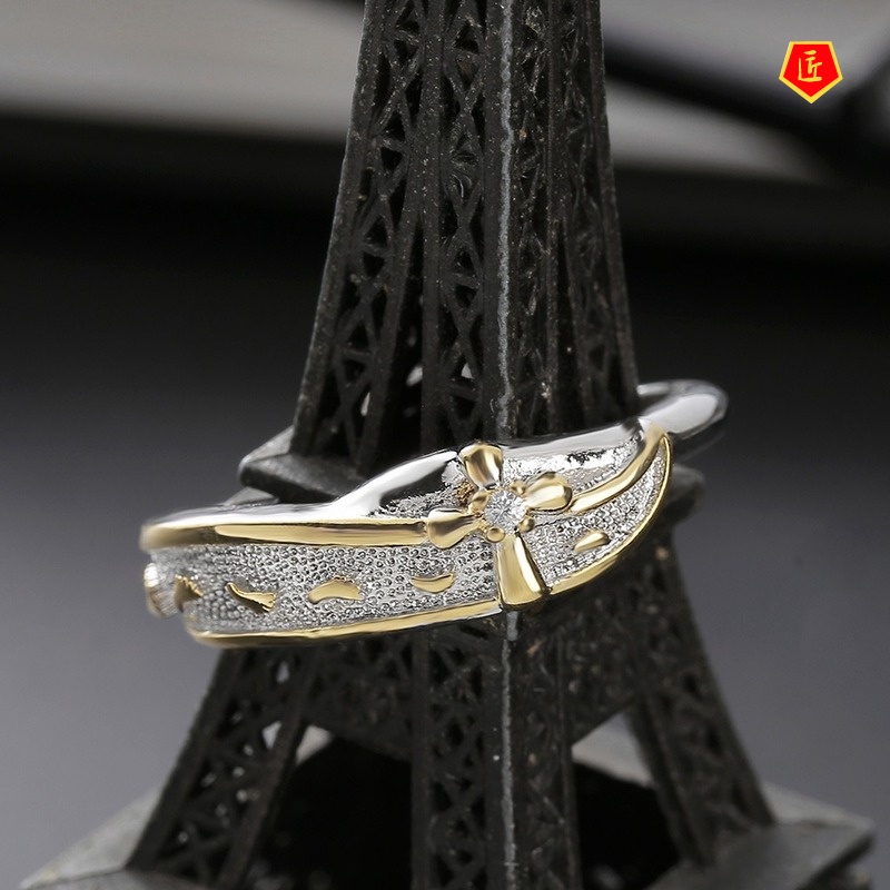 [Ready Stock]Creative Footprints Frosted Cross Ring 18K Gold Color Separation