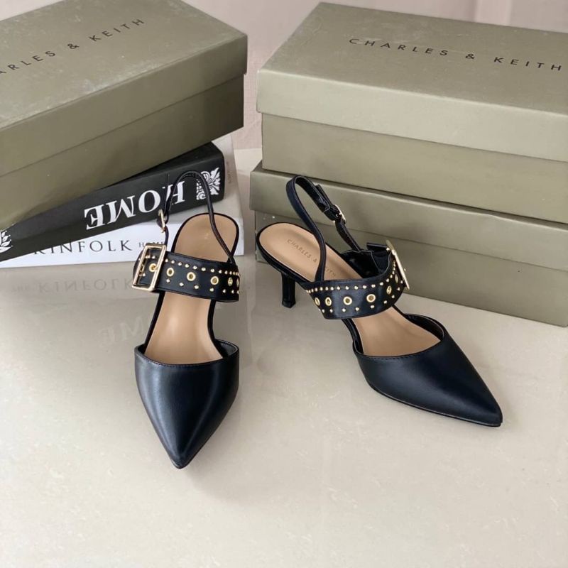 CKS051 CK Buckle Slingback Mules Heels