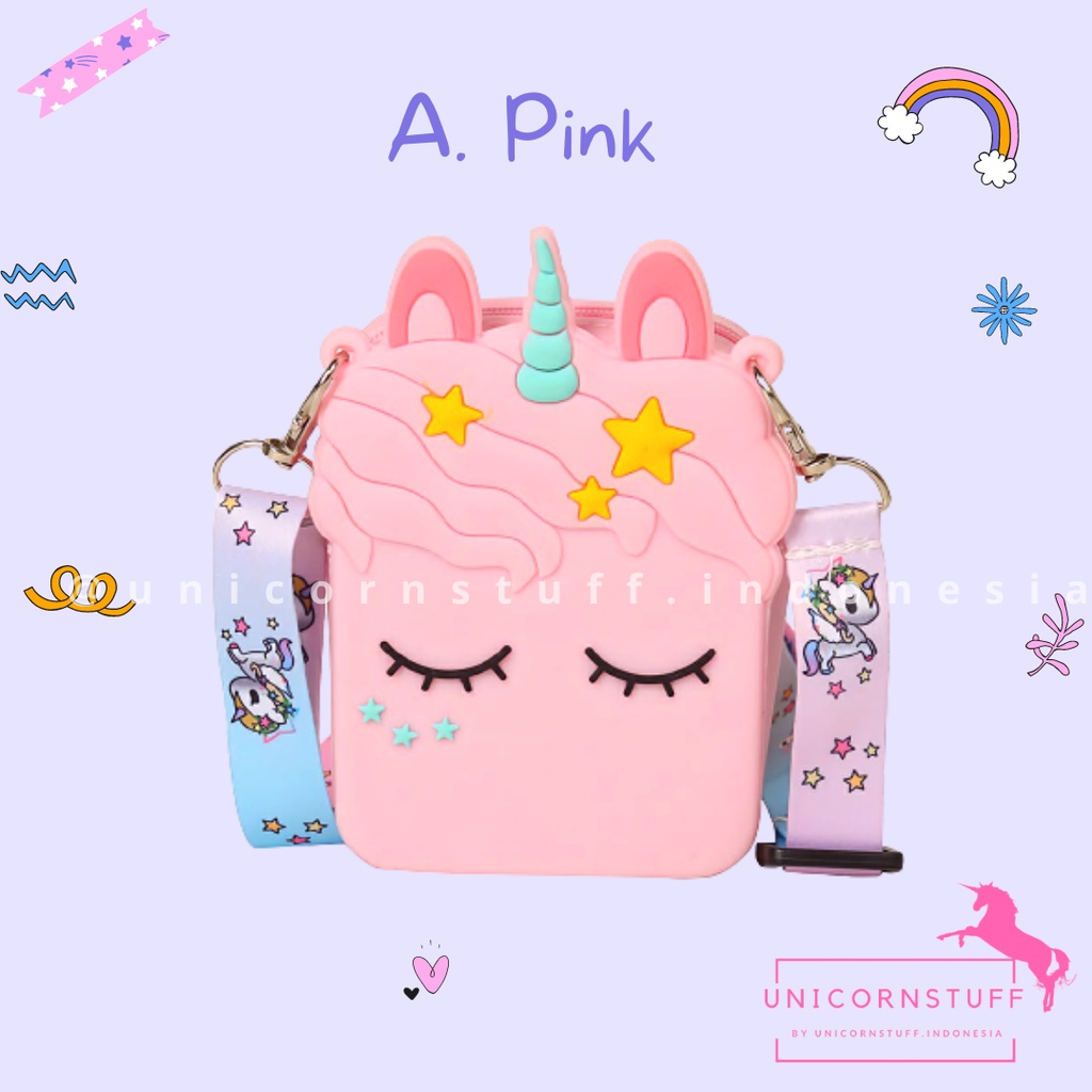 Tas Selempang Unicorn Anak Perempuan Kado Hadiah Cewek Silicon Jelly Sling Bag Pergi