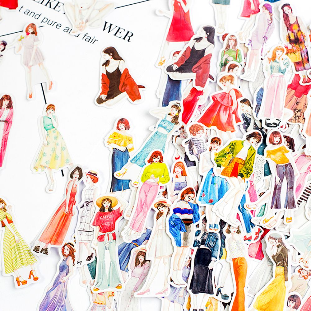 100 / 171pcs Stiker Desain Siluet Kartun Perempuan Dengan Perekat Untuk Dekorasi Album Foto