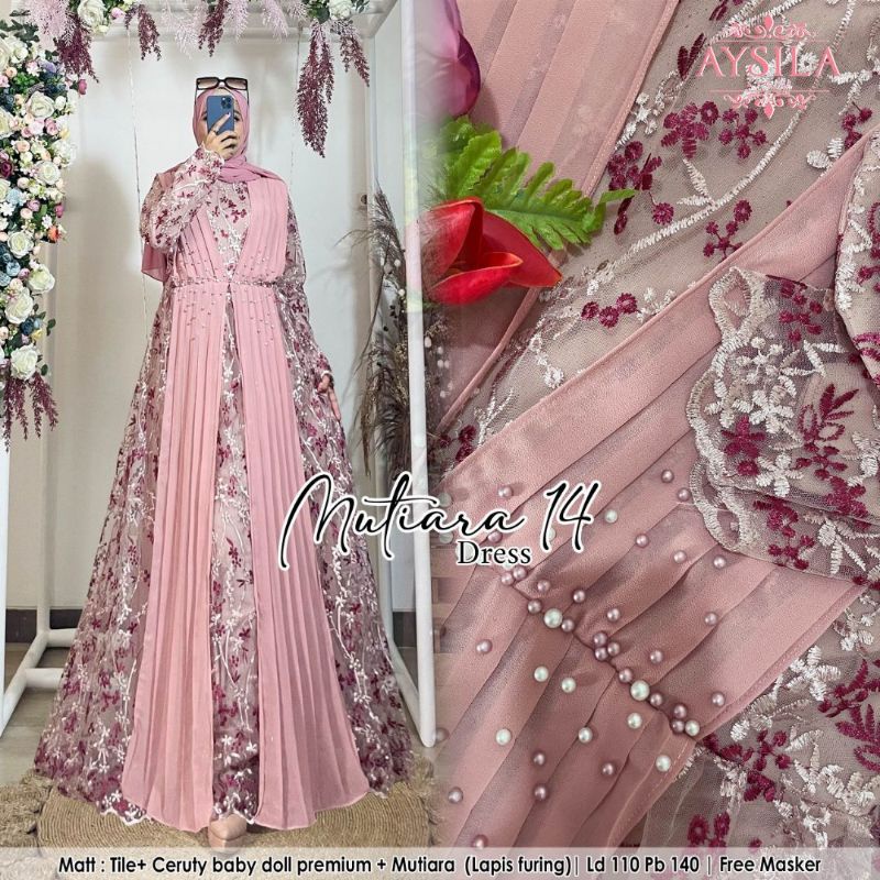 MUTIARA DRESS #14, Cantik dan Anggun Original Aysila Hijab Brukat Tile Premium Mix Ceruty Full Furin