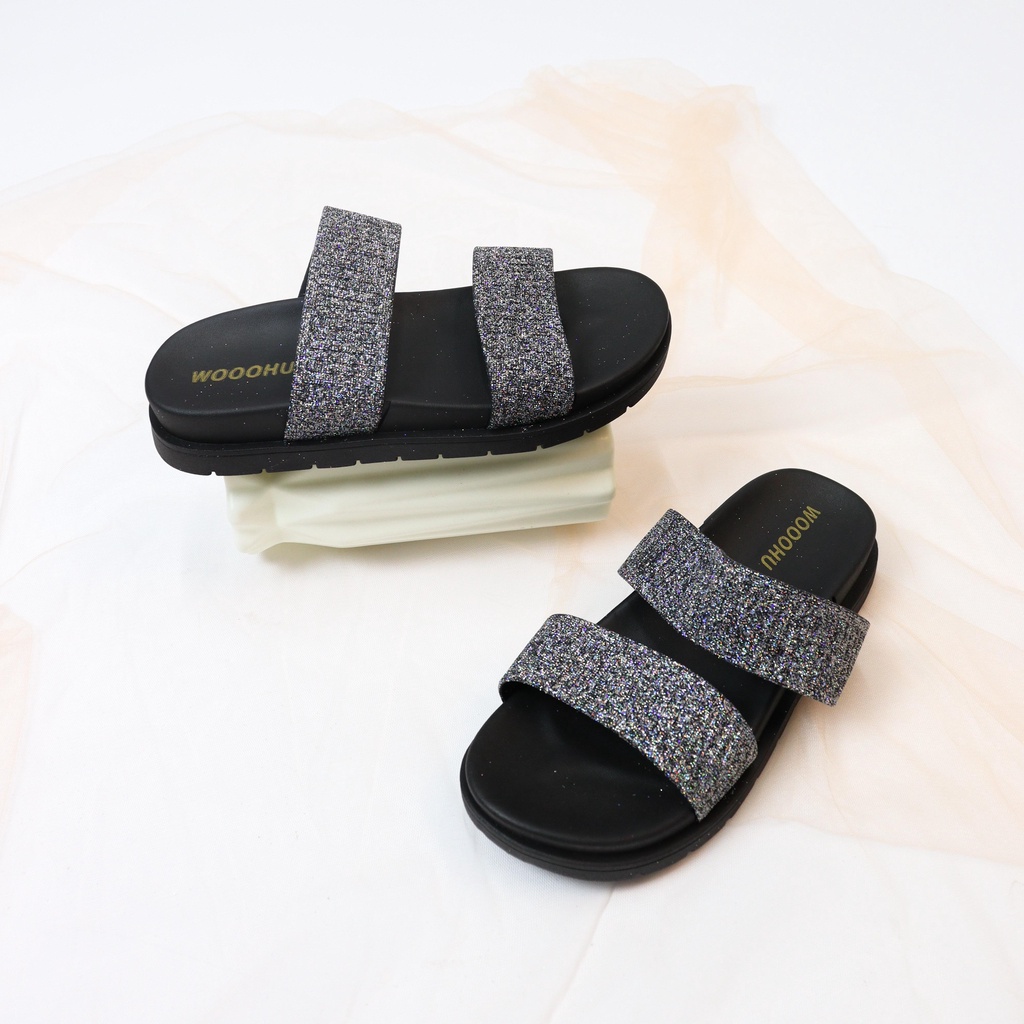 Luna Sandal Wanita Glitter Double Button- Demorin