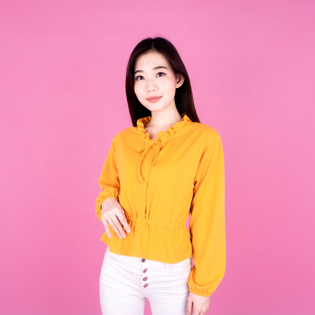 Blouse Mikela Fashion Wanita - Mikela Blouse Wanita Bahan Crepe-MUSTARD