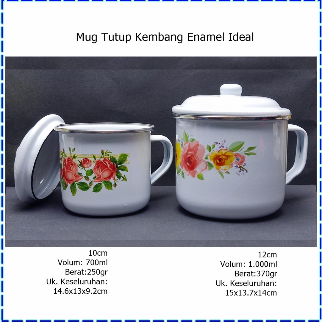 RML005F Mug Jadul/Mug Tutup Kembang Enamel Ideal 12cm