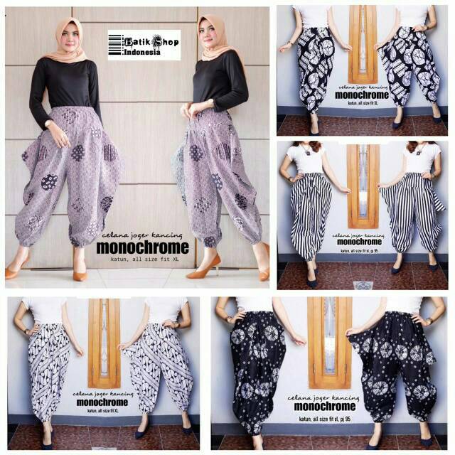 Celana Joger Kancing Monochrome Batik Aladin Mono Bawahan Kerja Kantoran Kondangan Muslim Monokrom