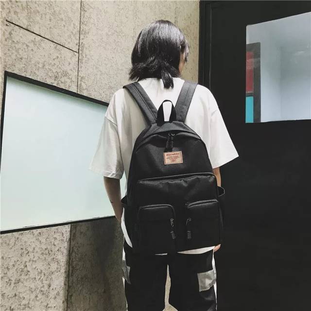 Tas Ransel Pria Backpack Sekolah Kuliah Polyester Hitam Putih