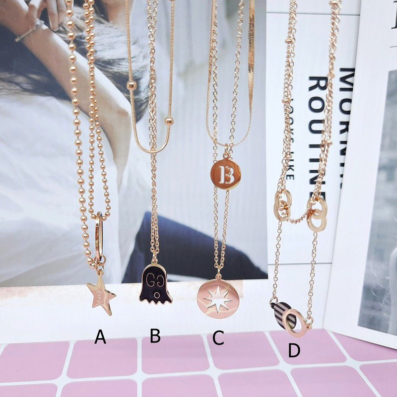 Kalung Kpop Titanium Korea 2 Layer Import Rantai Biji Lada Cassandra Belut Rosegold - BN423