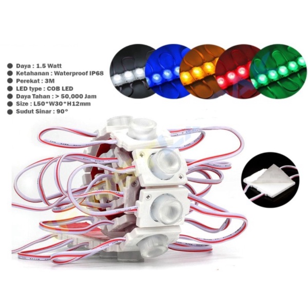 Modul Lampu LED 1 Mata Besar 1.5W 12V 24V Mobil Motor Neon Box LED - 24 Volt Kuning