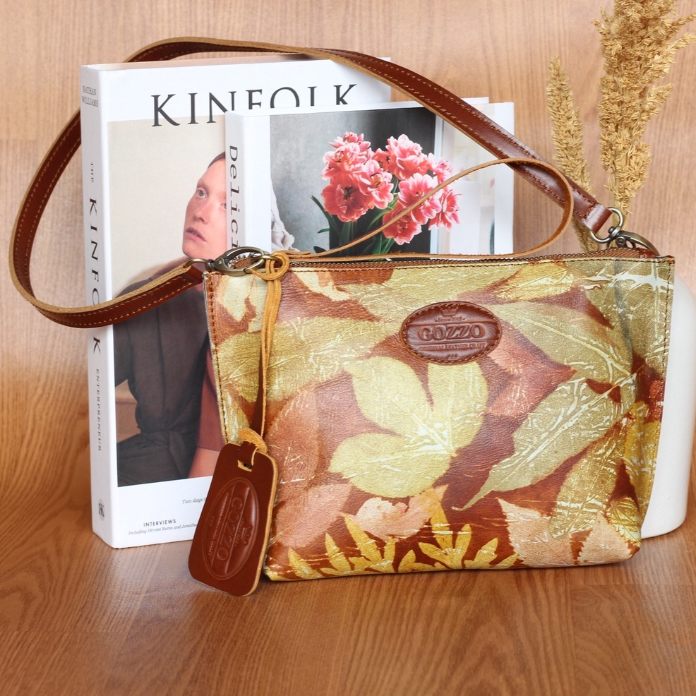 NEW !! CASTELLE TAS BAHU WANITA DAN CLUTCH BAHAN KULIT SAPI ASLI MOTIF ECOPRINT