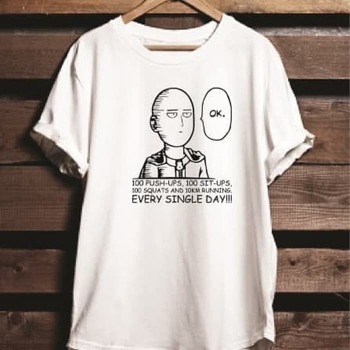 KAOS COMBED 30S SAITAMA ONE PUNCH MAN 100 PUSH UP ANIME BAJU TSHIRT