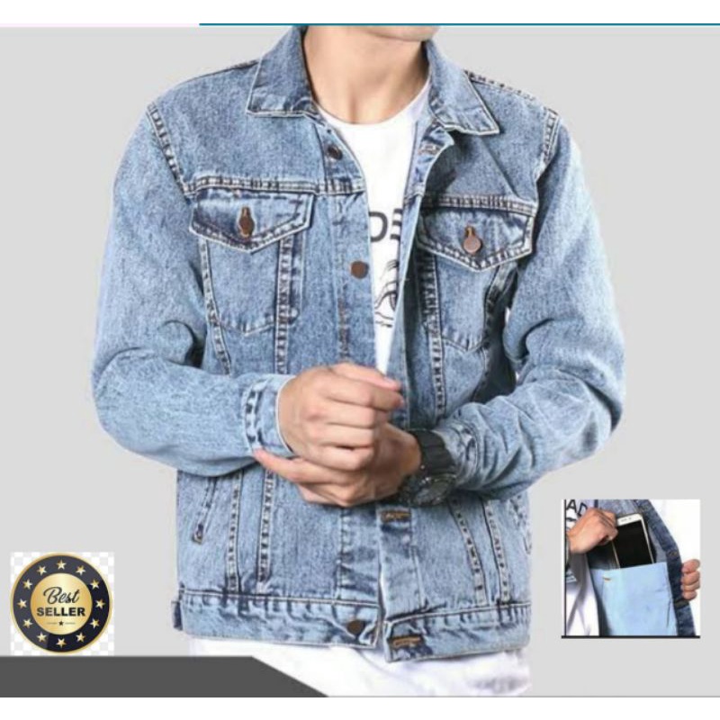 Jaket Jeans Terbaru Snow Biru Pudar M~Xxxl Jacket Denim Blue Sandwash Over Size Bandung Project.ID
