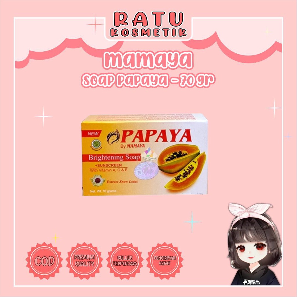 ❤ RATU ❤ Papaya Brightening Soap + Suncreen By Mamaya 70gr | Sabun Pepaya Extract Snow Lotus 135gr (  BPOM✔️ )