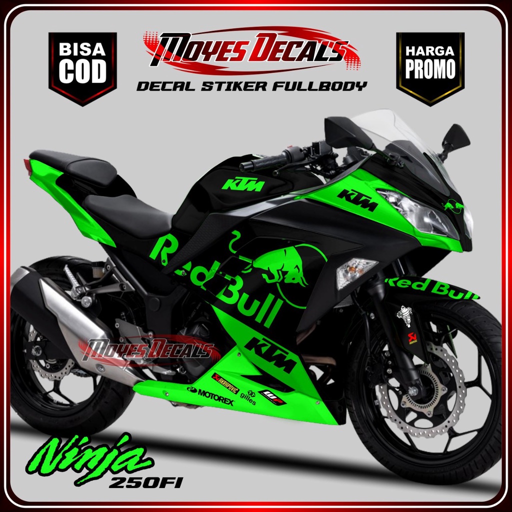 Decal Ninja 250 FI - Motif Redbulls Hijau Hitam Series