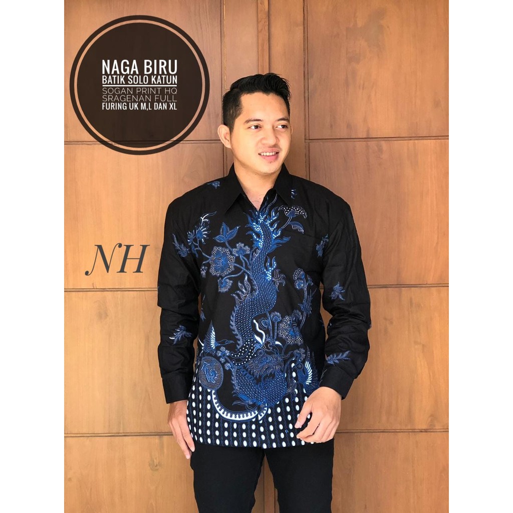 Batik Pria NAGA BIRU Panjang Asli Katun Halus Sragenan Full Furing Murah