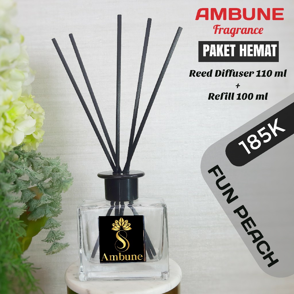 Reed Diffuser Fun Peach Pengharum ruangan 110 ml + Extra refill 100 ml Ambune