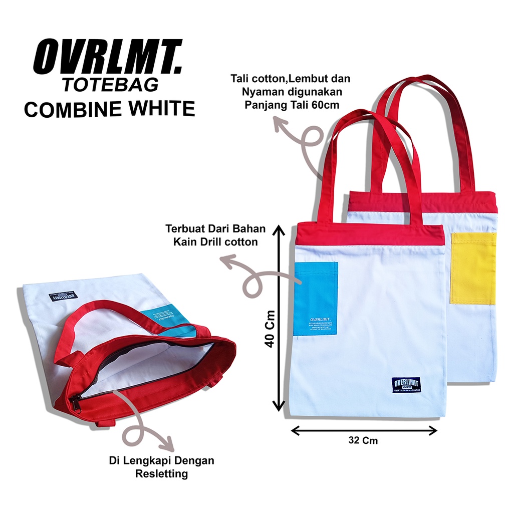 OVERLIMIT COMBINE WHITE TOTEBAG | TAS | TOTE BAG | RESLETING | ZIPPER BAG