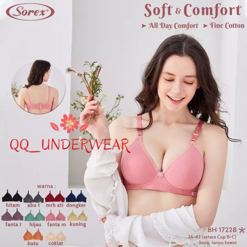 Bra Sorex 17228 Tanpa Kawat Cup Besar Kait 3 / BH SOREX 17228 Busa Tipis 36-42 Katun / Bra Sorex 17228 / Bh Sorex 17228