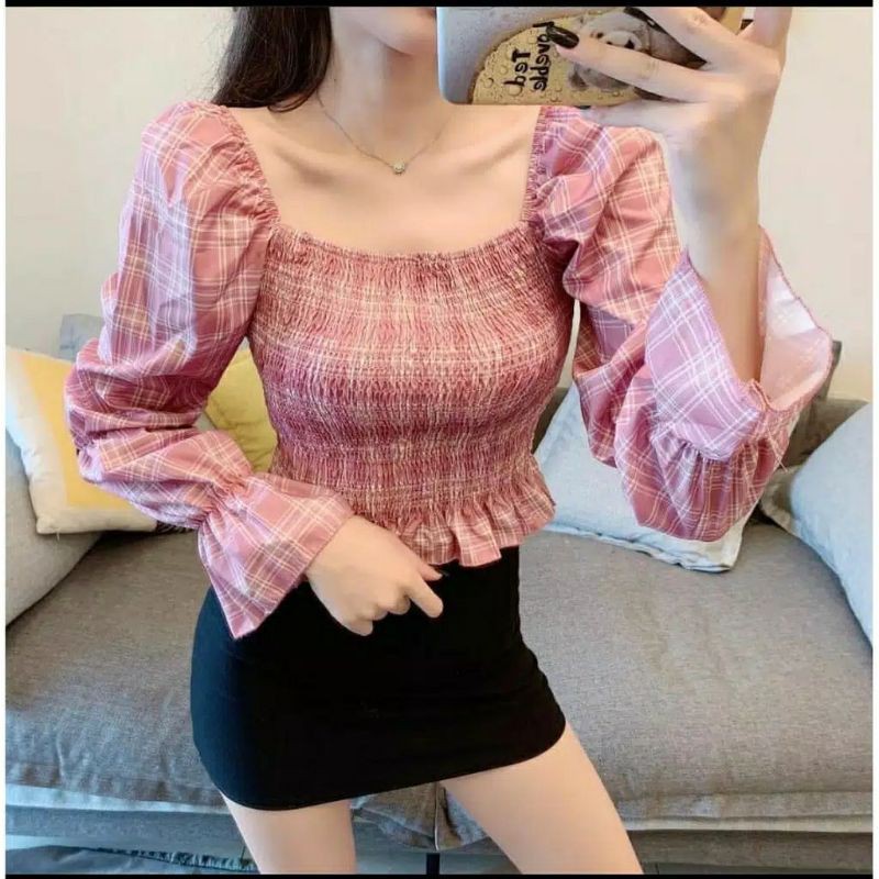 Shaletta Blouse Atasan Wanita Bahan Katun Kotak Zara