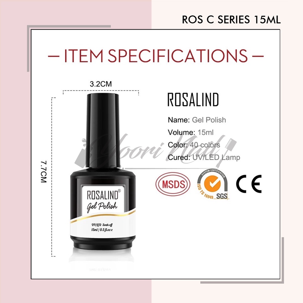 Rosalind C Series 15ml (C001- C025) colors series gel polish 15ml kutek gel nailart rainbow glitter series