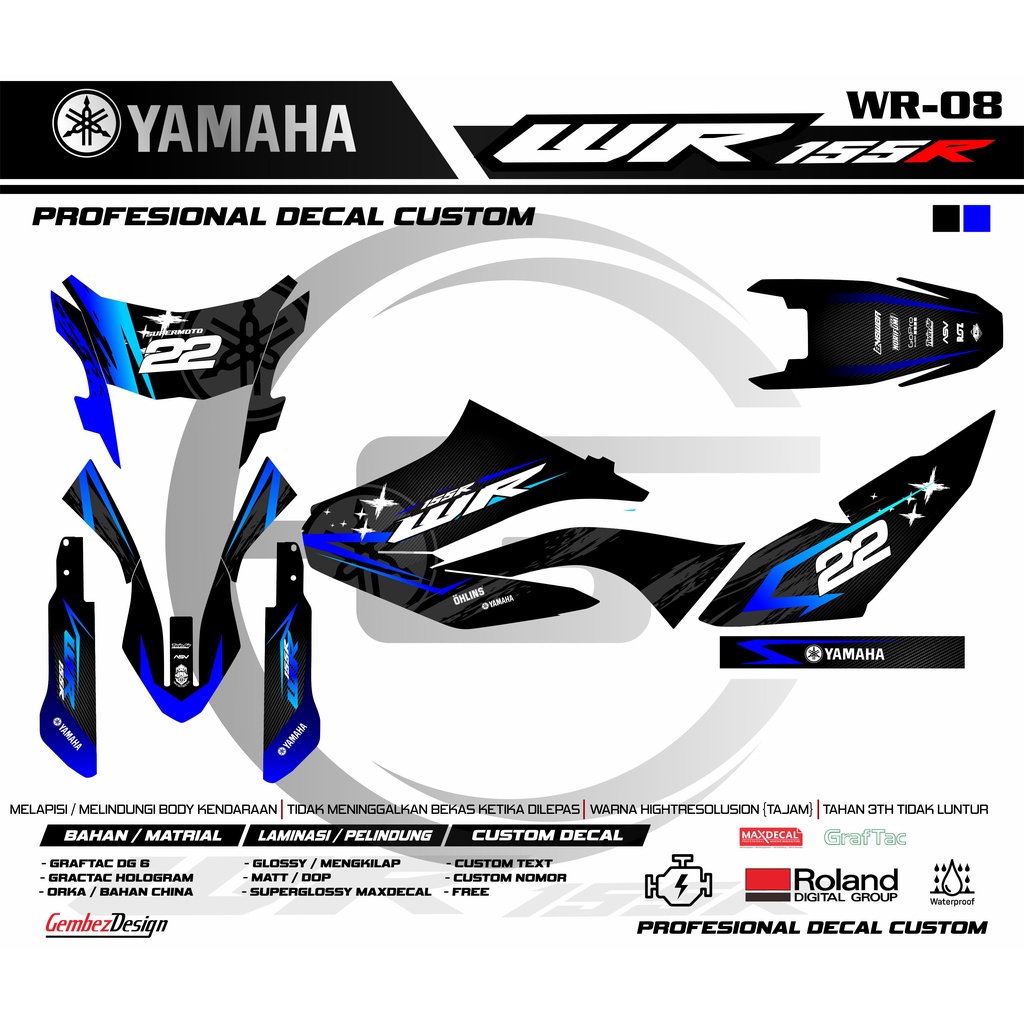 STICKER DECAL YAMAHA WR 155 TERBARU HITAM BIRU KEREN